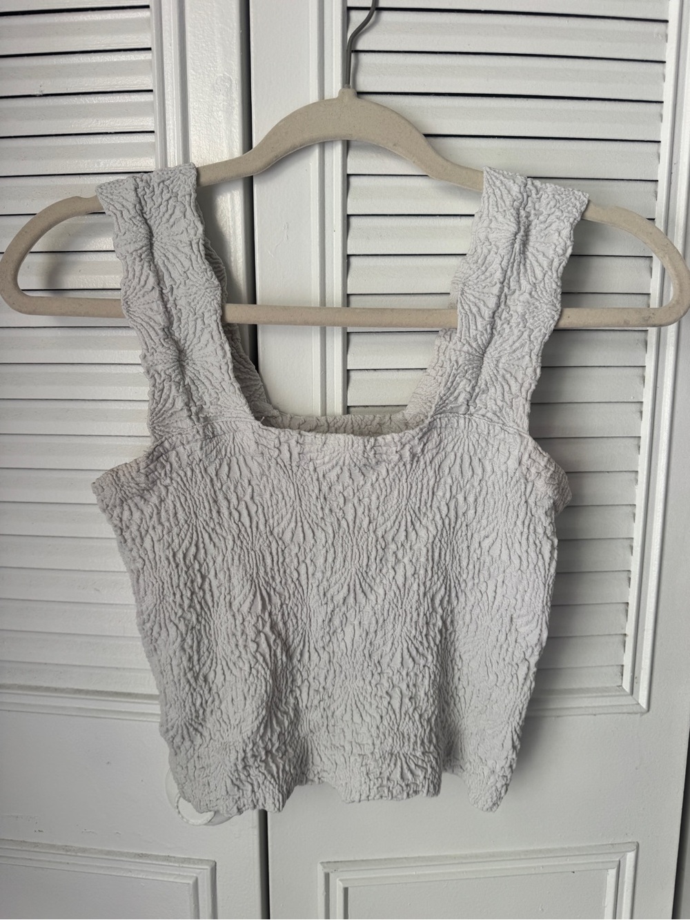 Aura Crinkle Square-Neck Tank Top - Faded White